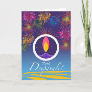 Shubh Deepavali, Diwali Diya and Fireworks Card