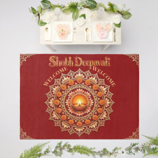 Shubh Deepavali Festival of Lights Deepak Welcome Outdoor Rug