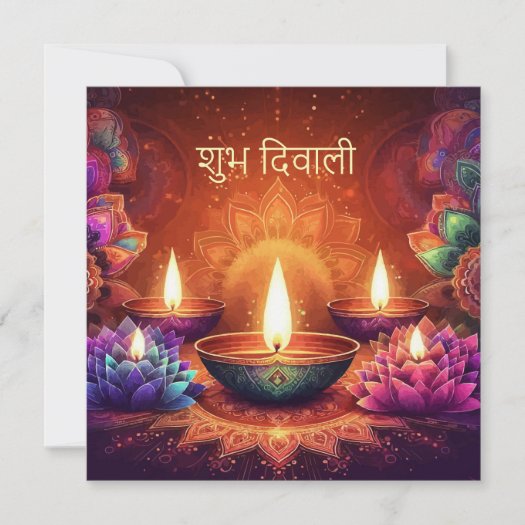 Shubh Diwali Lotus Diya Festival of Light Floral