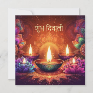 Shubh Diwali Lotus Diya Festival of Light Floral Holiday Card