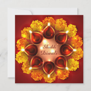 Shubh Diwali Merigold Gold Diya Festival of Light Holiday Card