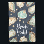 Shuck Yeah | Watercolor Pearl Oyster Kitchen Towel<br><div class="desc">This funny,  coastal chic kitchen towel features soft cream and aqua watercolor oyster and pearl illustrations,  with "Shuck Yeah!" in hand sketched script lettering. Perfect for beach houses,  coastal abodes,  or anyone who loves oysters and fresh shellfish.</div>