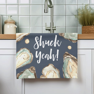 Shuck Yeah   Watercolor Pearl Oyster Kitchen Towel