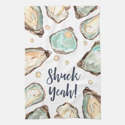Shuck Yeah  Watercolor Pearl Oyster Kitchen Towel