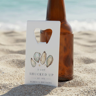 Shucked Up Coastal Oyster Wedding Favor Credit Card Bottle Opener