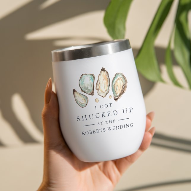 Shucked Up | Coastal Oyster Wedding Favor Thermal Wine Tumbler (Creator Uploaded)