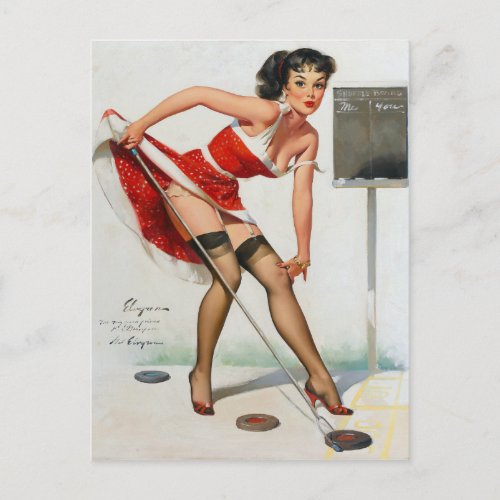 Shuffleboard Pin Up Postcard