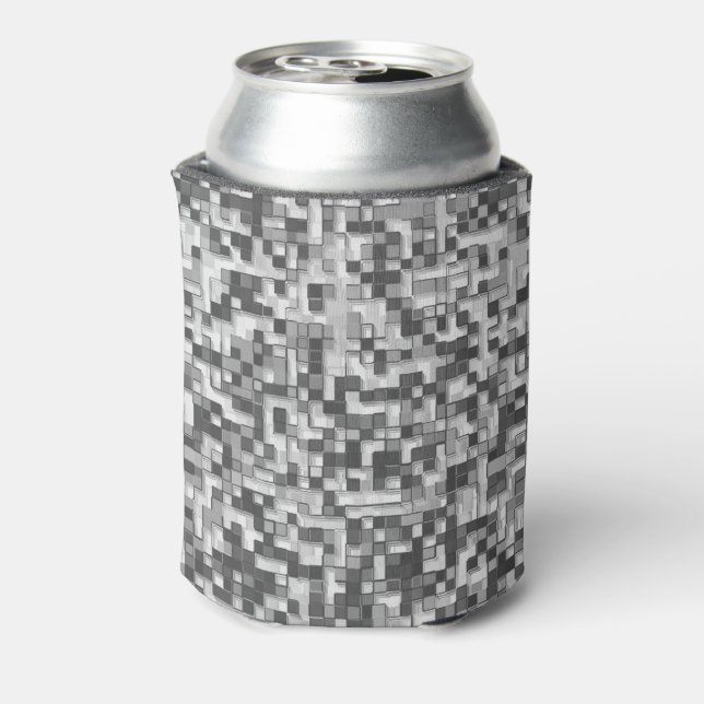 Shuffled mini squares in tones of grey to clear can cooler (Can Back)