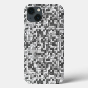 Shuffled small squares in tones of gray to clear iPhone 13 case