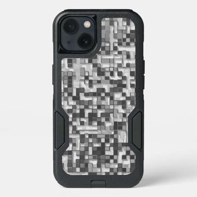 Shuffled small squares in tones of gray to clear otterbox iPhone case (Back)