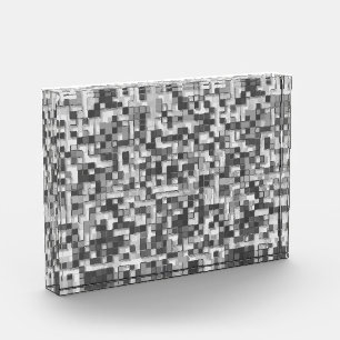 Shuffled small squares in tones of gray to clear photo block