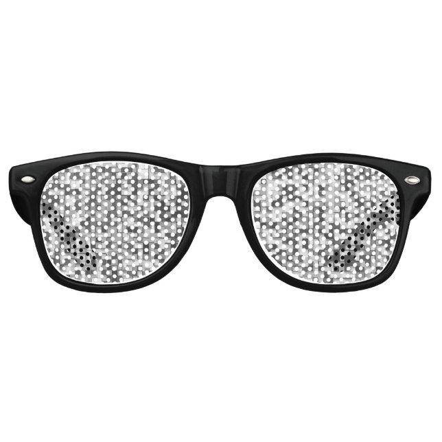 Shuffled small squares in tones of gray to clear retro sunglasses (Front)