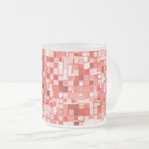 Shuffled small squares, tones of red or coral frosted glass coffee mug