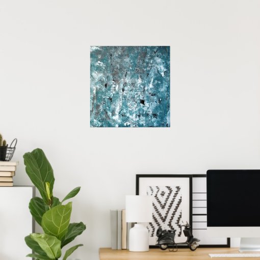'Shuffling' Teal and Grey Abstract Art Poster Zazzle