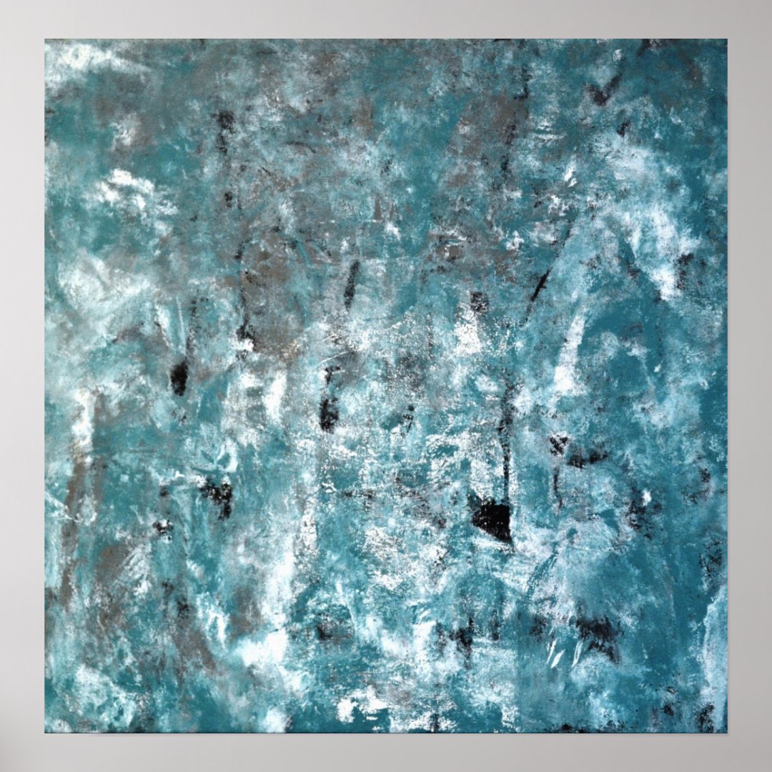'Shuffling' Teal and Grey Abstract Art Poster Zazzle