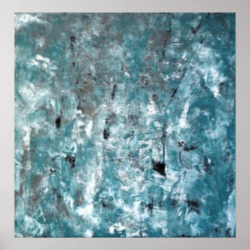 Shuffling Teal and Grey Abstract Art Poster