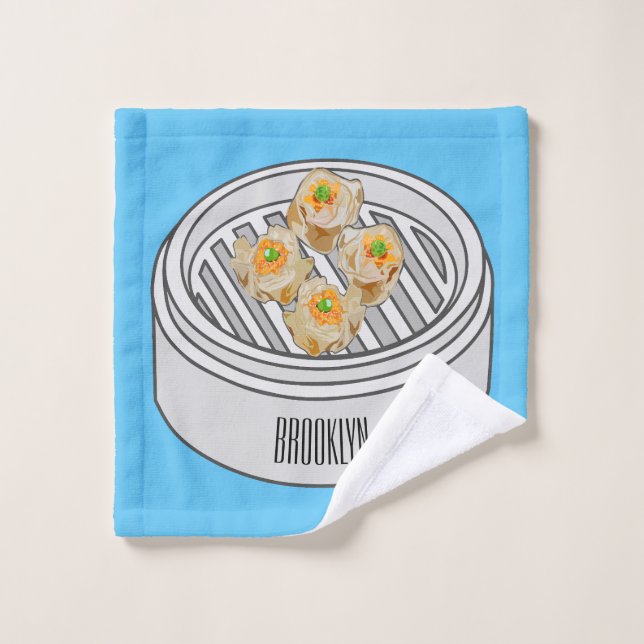 Shumai dim sum cartoon illustration bath towel set (Wash Cloth)