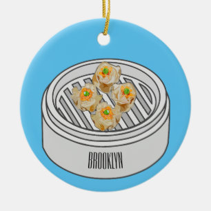 Shumai dim sum cartoon illustration ceramic ornament