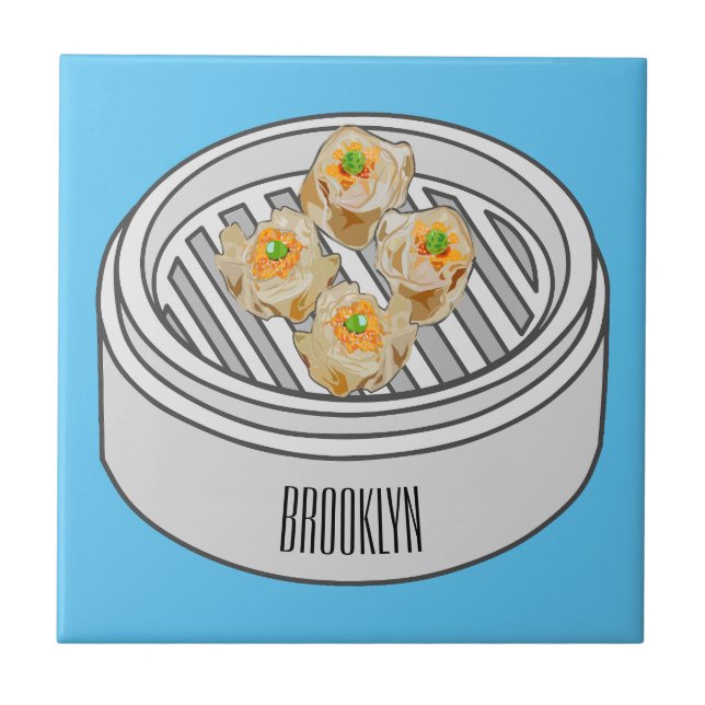 Shumai dim sum cartoon illustration ceramic tile (Front)