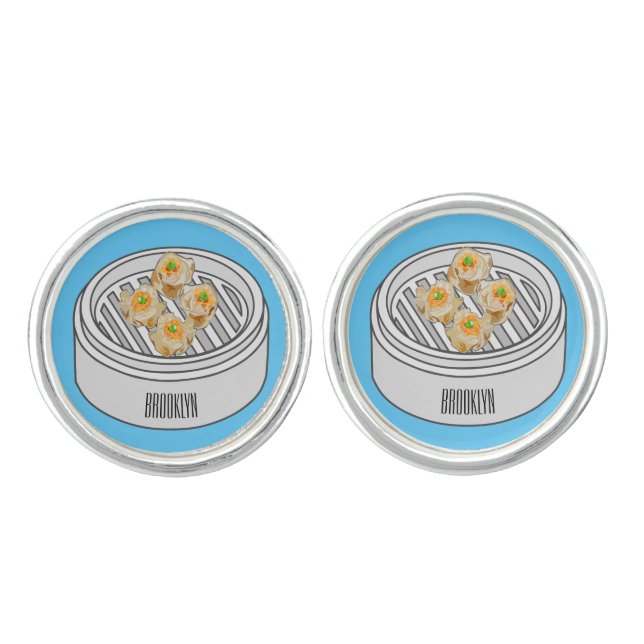 Shumai dim sum cartoon illustration cufflinks (Front)