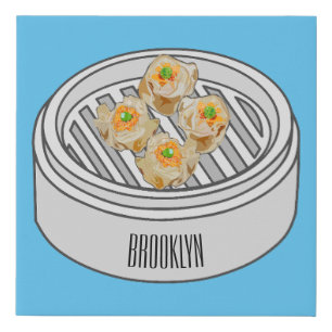 Shumai dim sum cartoon illustration faux canvas print