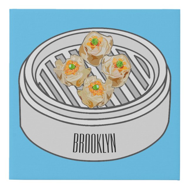 Shumai dim sum cartoon illustration faux canvas print (Front)