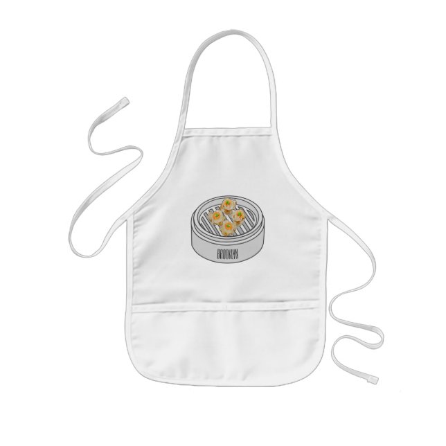 Shumai dim sum cartoon illustration kids' apron (Front)