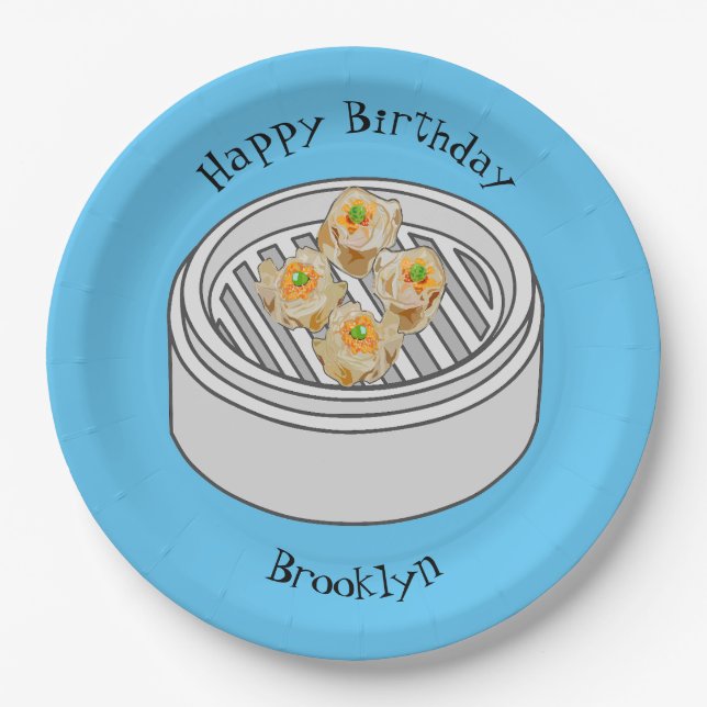 Shumai dim sum cartoon illustration paper plates (Front)