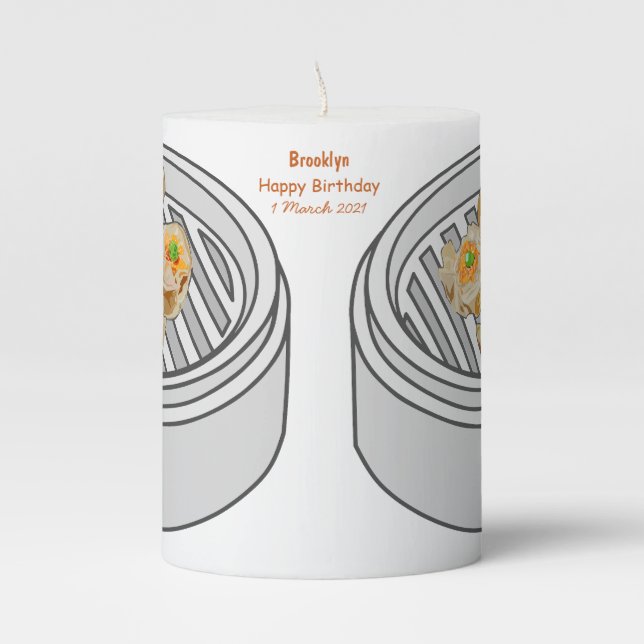 Shumai dim sum cartoon illustration pillar candle (Front)