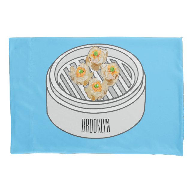 Shumai dim sum cartoon illustration pillow case (Front)