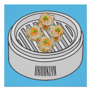 Shumai dim sum cartoon illustration poster