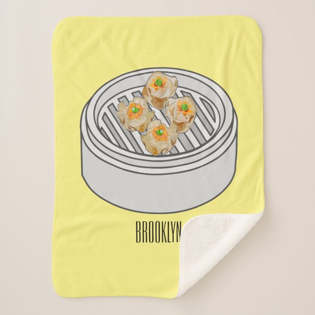 Shumai dim sum cartoon illustration sherpa blanket (Front)