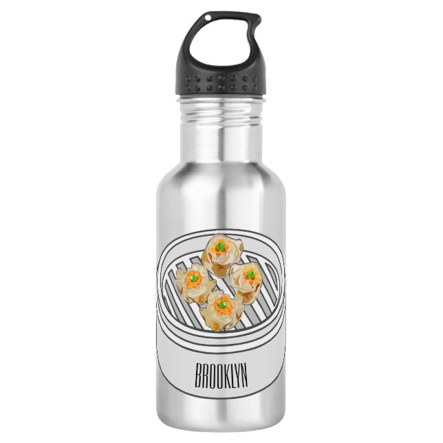Shumai dim sum cartoon illustration stainless steel water bottle (Front)