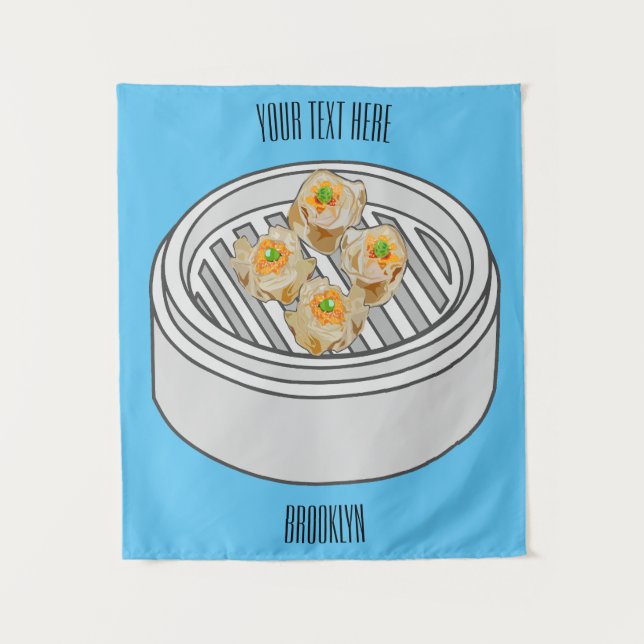 Shumai dim sum cartoon illustration tapestry (Front)