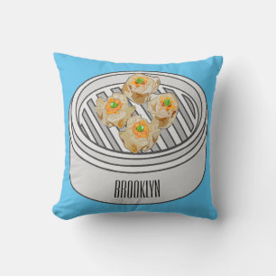 Shumai dim sum cartoon illustration throw pillow