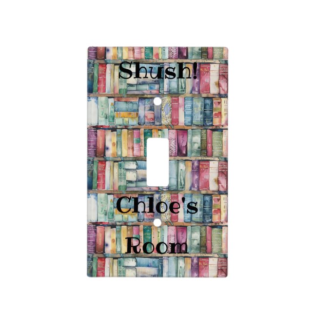 Shush! Book Lover Library Customized Name Light Switch Cover (Front)