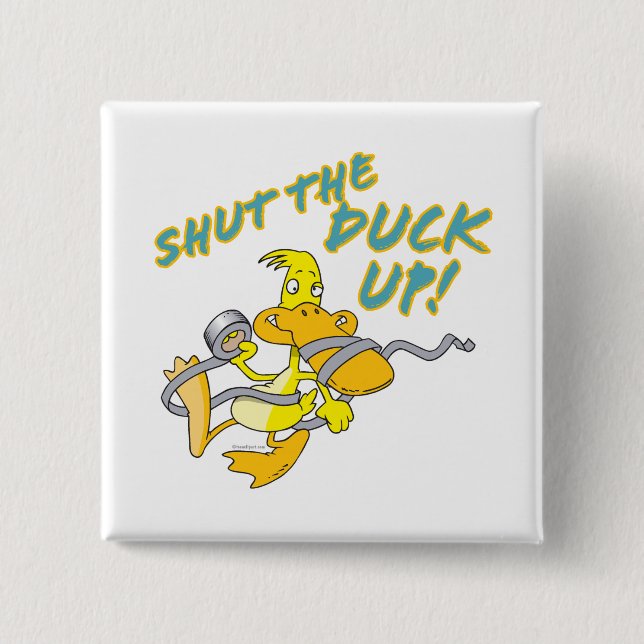 shut the duck up duct tape duck toon button (Front)