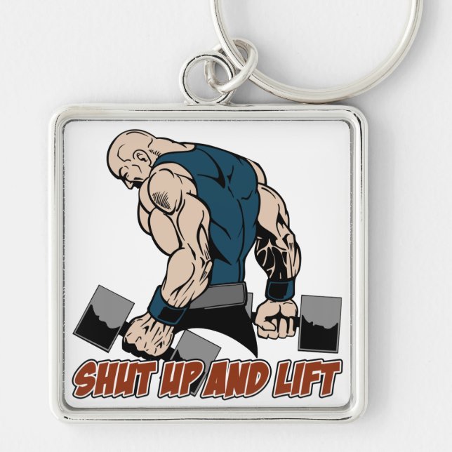 Shut Up and Lift Weightlifter Keychain (Front)