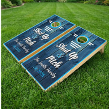 Shut Up and Pitch Rustic Wooden Custom Cornhole Se