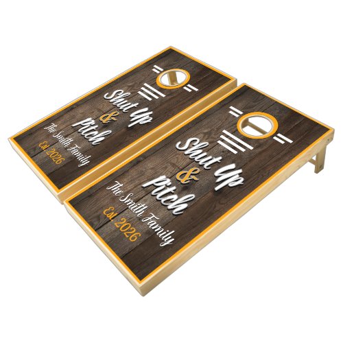 Shut Up and Pitch Rustic Wooden Custom Cornhole Se Set