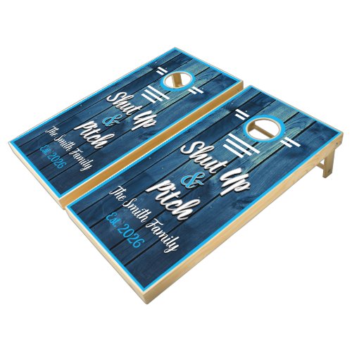 Shut Up and Pitch Rustic Wooden Custom Cornhole Se Set