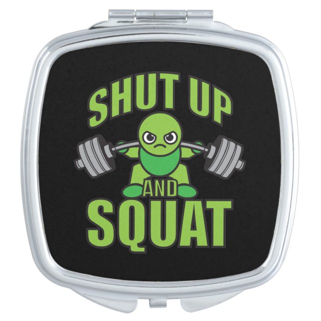 Shut Up And Squat Kawaii Anime Powerlifter Cartoon Makeup Mirror (Front)