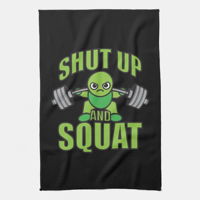 Shut Up And Squat Kawaii Anime Powerlifter Cartoon Towel (Vertical)