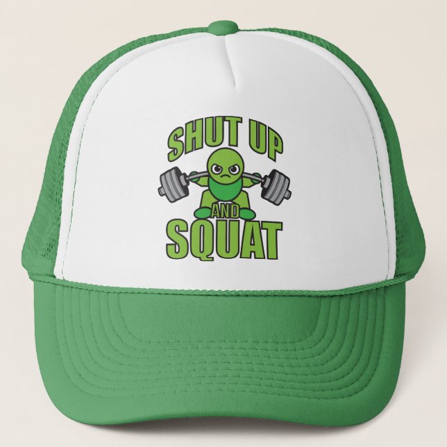 Shut Up And Squat Kawaii Anime Powerlifter Cartoon Trucker Hat (Front)