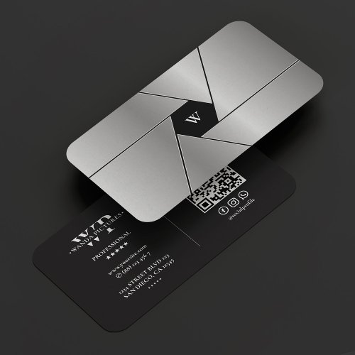 Shutter Lens Camera Elegant Black Silver Monogram Business Card