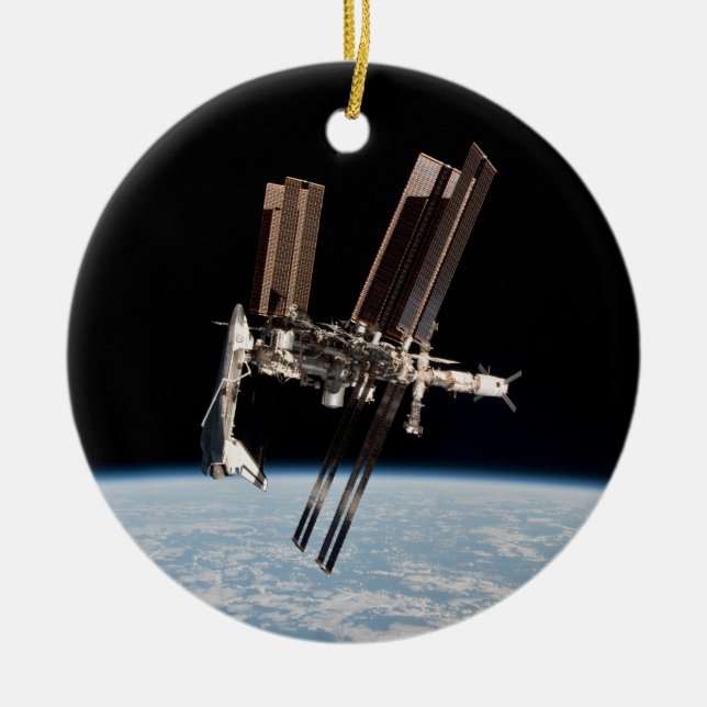 Shuttle Docks With The International Space Station Ceramic Ornament (Front)