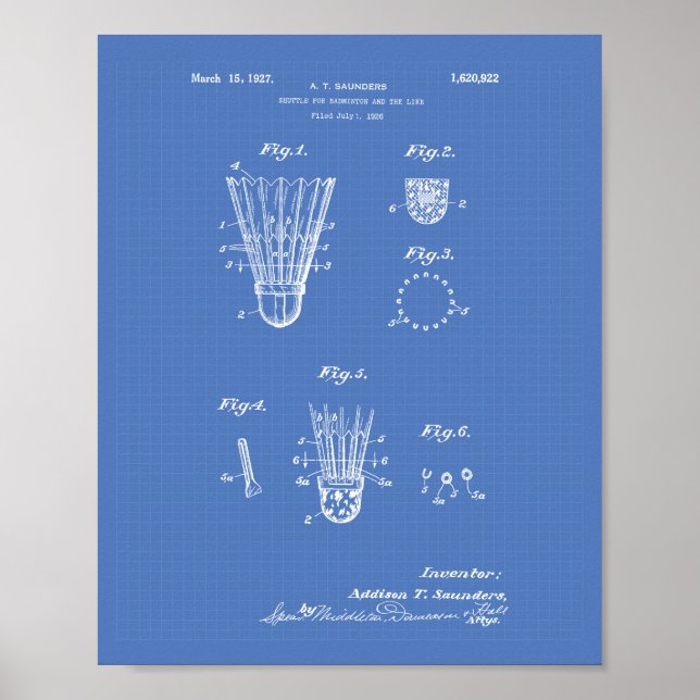 Shuttle For Badminton 1927 Patent Art Blueprint Poster (Front)