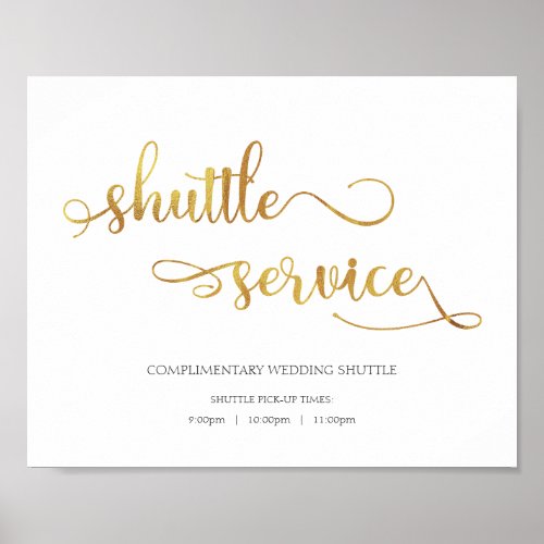 Shuttle service gold White Wedding Sign