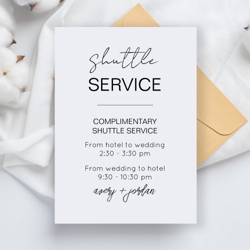 Shuttle Service Minimalist Modern Wedding Party Enclosure Card