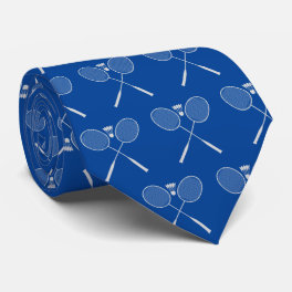 Shuttle Smash: Badminton Racquet Pattern Blue Neck Tie